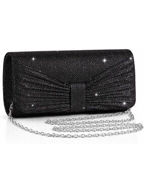 👜 Women's Black Wedding Bag Sparkling Party Handbag with Detachable Chain Purse